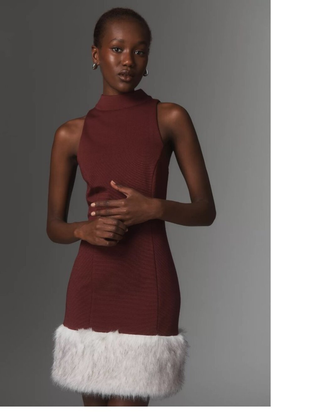 Anthropologie Maeve Sleeveless Faux Fur Hem Mini Dress size L new with tag nwt